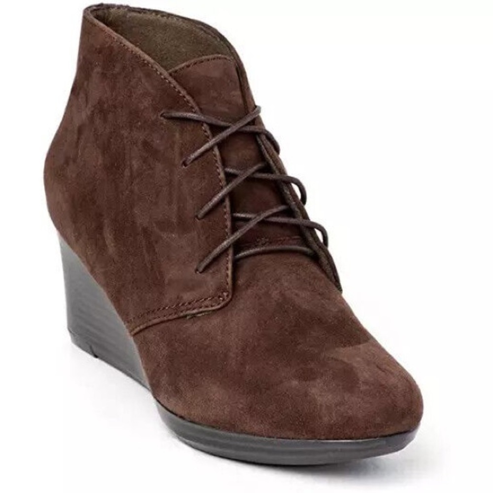 Women's Brown Suede Lace-Up Wedge Ankle Boot